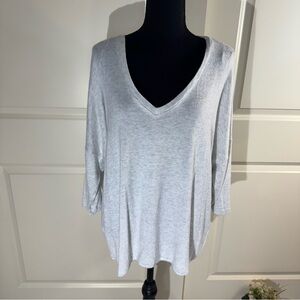 Philosophy Light Gray V-Neck Lagenlook Tunic Top 2X